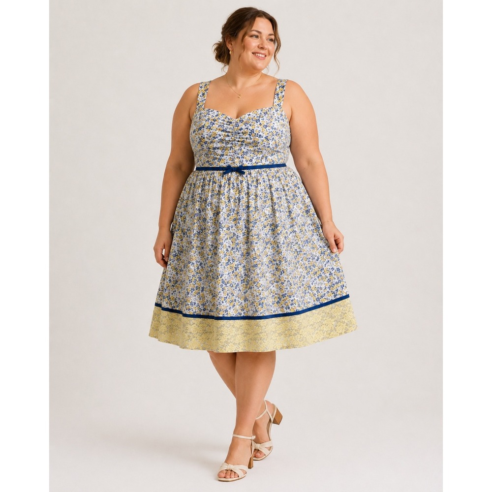 Torrid Halter Sun‎ Dress Womens Plus 26 White Yellow Blue Country Floral Cotton